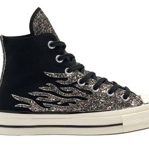 Black glitter flame high top converse